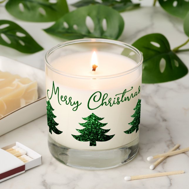 Merry Christmas Sparkly tree Your text Scented Candle (Lit)