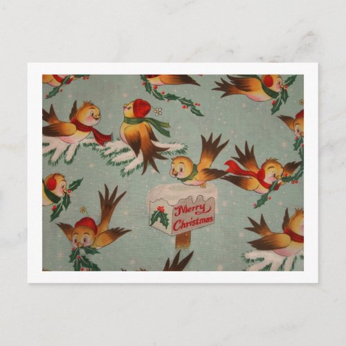 Merry Christmas Sparrows Holiday Postcard