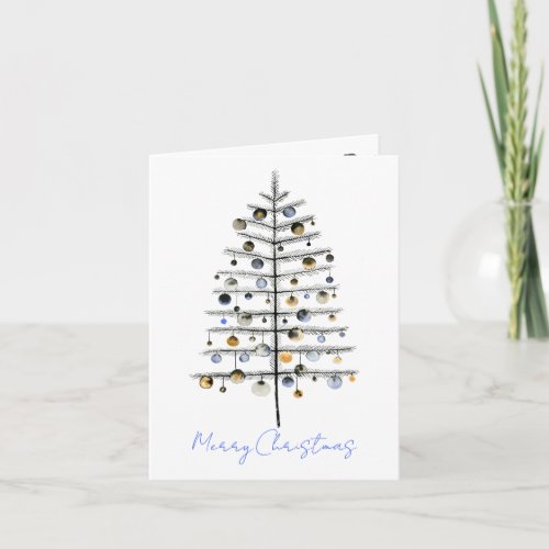 Merry Christmas Sparse Spruce Tree With Ornaments Holiday Card