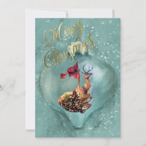 Merry Christmas Special Reindeer Ornament Snow  Holiday Card