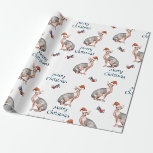 Merry Christmas Sphynx Hairless Cat Santa Hat Wrapping Paper