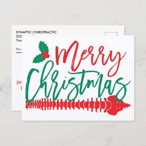 Merry Christmas Spine and Holly Chiropractic Holiday Postcard