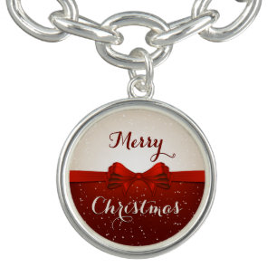 Merry Christmas Split Snow and Red Ribbon Bracelet