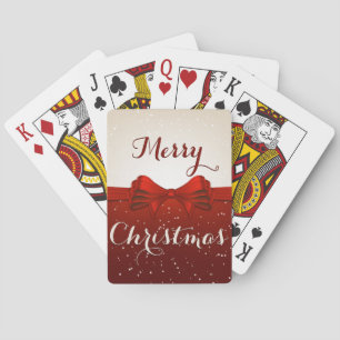 Merry Christmas Split Snow and Red Ribbon Poker Cards