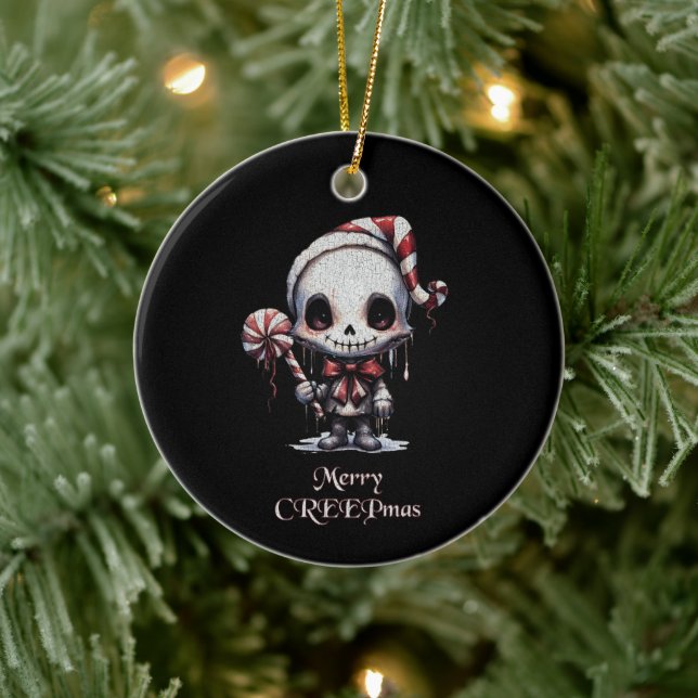 Merry Christmas Spooky Gothic Ceramic Ornament (Tree)