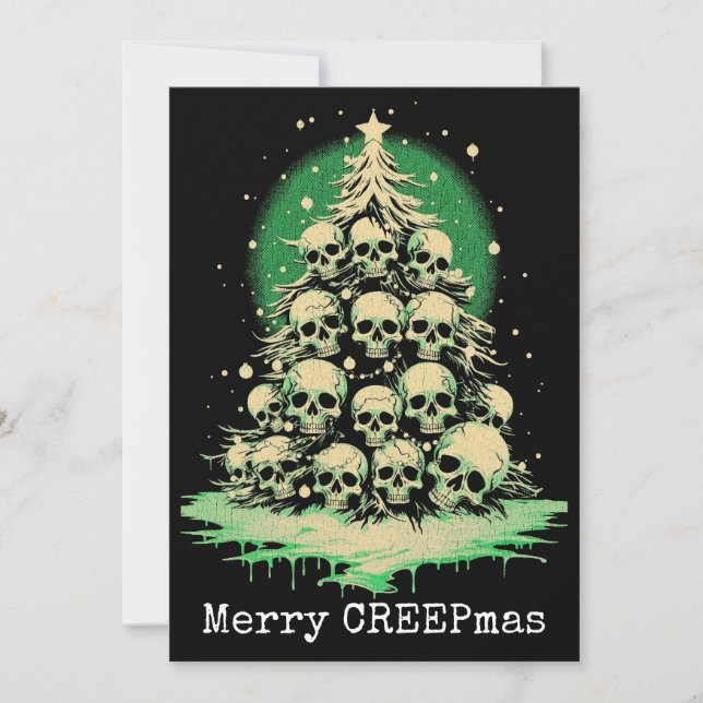 Merry Christmas Spooky Gothic Skulls Tree Holiday Card (Front)