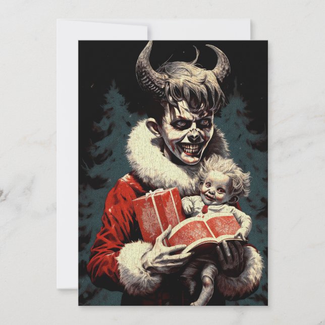Merry Christmas Spooky Horror Devil Boy Holiday Card (Front)