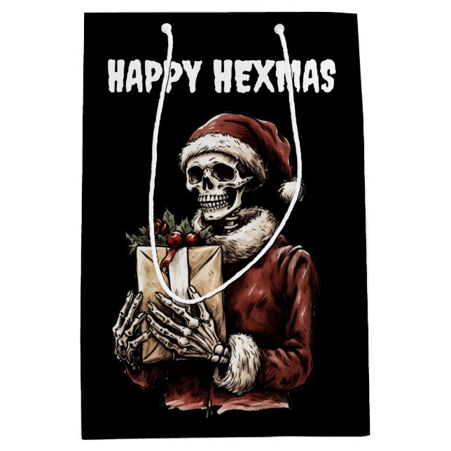 Merry Christmas Spooky Skeleton Gothic Medium Gift Bag (Front)