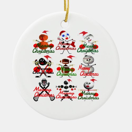 Merry Christmas Sports Filled Holday Cartoon Ceramic Ornament