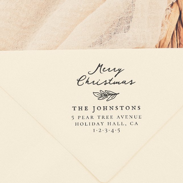 Merry Christmas Sprig Botanical Return Address Rubber Stamp (Creator Uploaded)