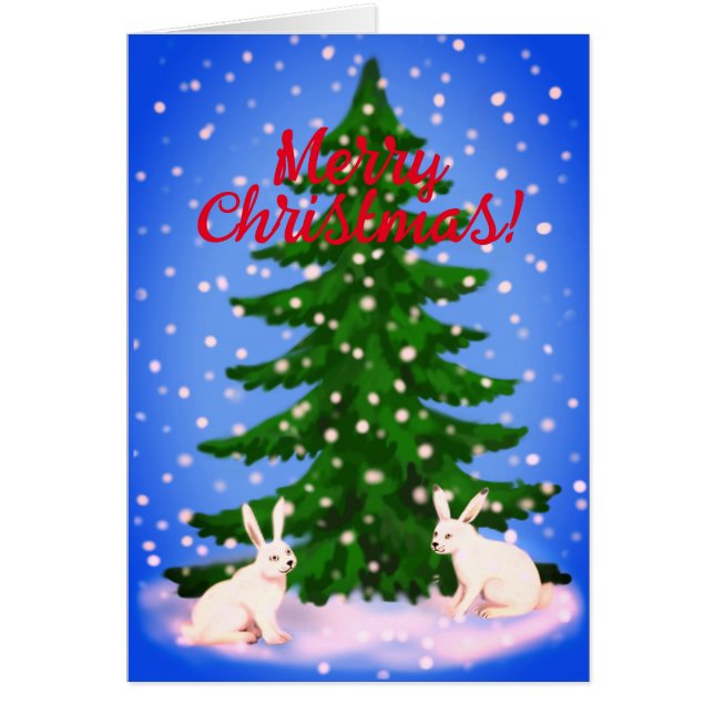 Merry christmas spruce and bunnies Card (Front)