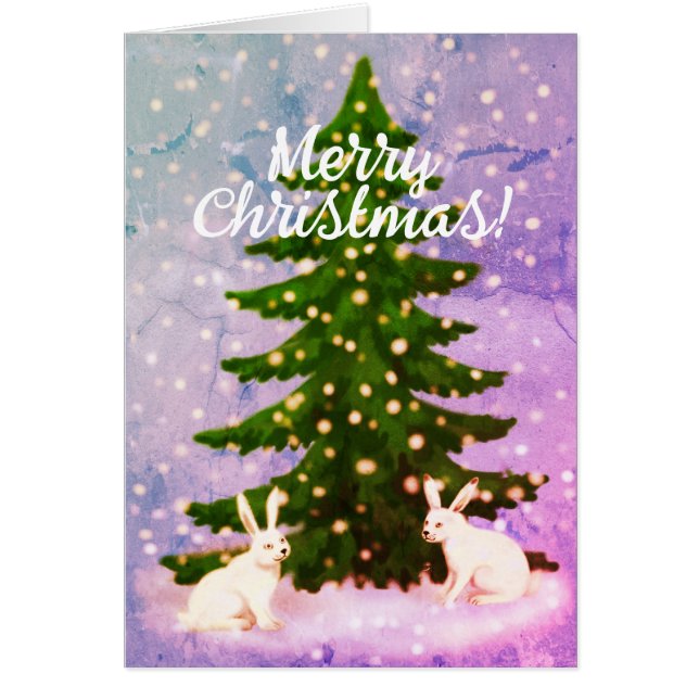 Merry christmas spruce and bunnies Card (Front)