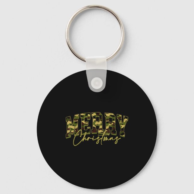 Merry Christmas Squad Camo Camouflage Xmas Pajamas Keychain (Front)