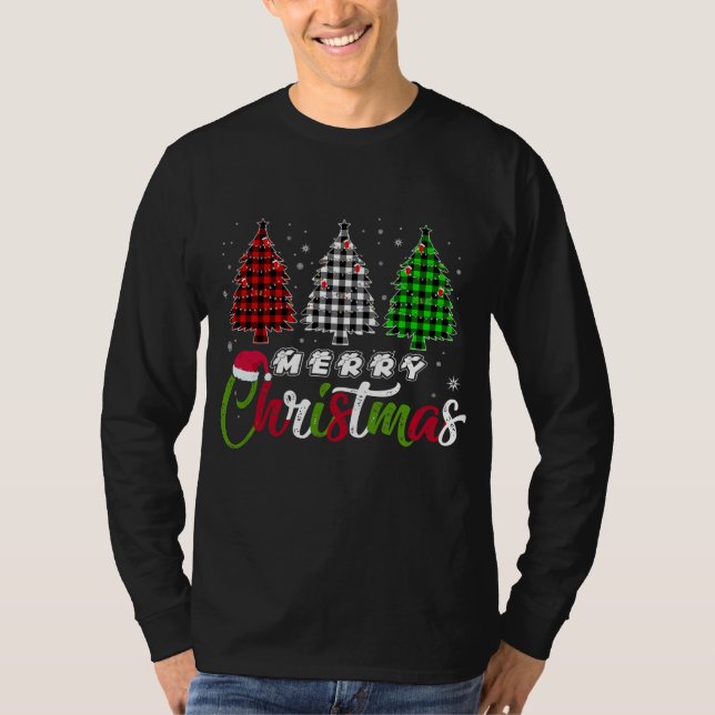 Merry Christmas Squad Plaid Red White Green Xmas T-Shirt (Front)
