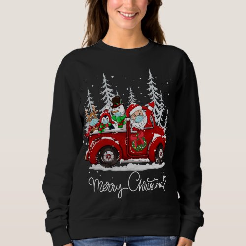 Merry Christmas Squad Santa Face Mask Red Truck Fr Sweatshirt