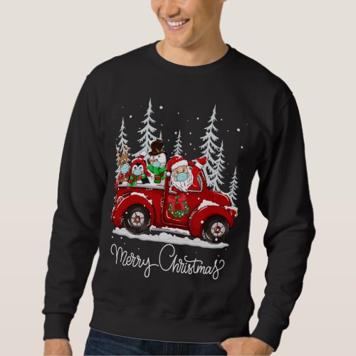 Merry Christmas Squad Santa Face Mask Red Truck Fr Sweatshirt