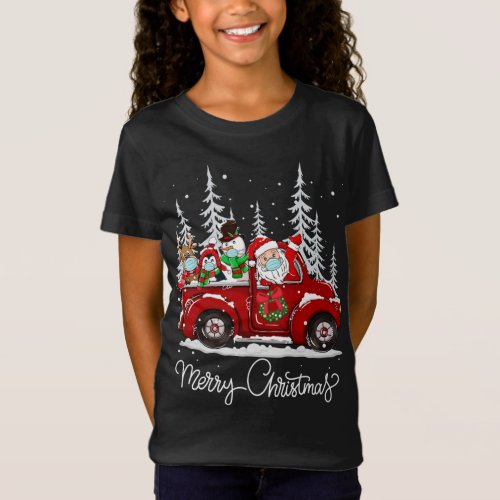 Merry Christmas Squad Santa Face Mask Red Truck Fr T_Shirt