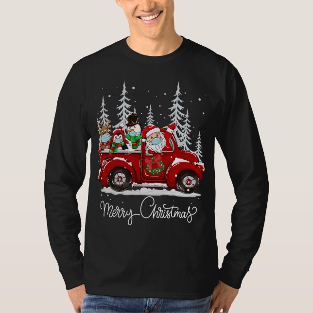 Merry Christmas Squad Santa Face Mask Red Truck Fr T-Shirt (Front)