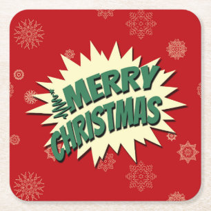 Merry Christmas Square Paper Coaster
