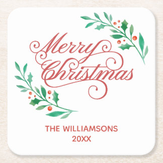 Merry Christmas Square Paper Coaster