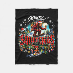 Merry Christmas Squatchmas Funny Bigfoot Snowboard Fleece Blanket