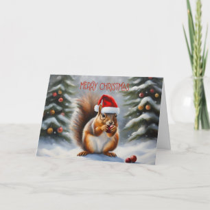 Merry Christmas Squirrel and Winter Forest Holiday Card