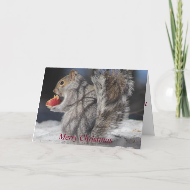 Merry Christmas Squirrel  Apple Greeting Card (Front)