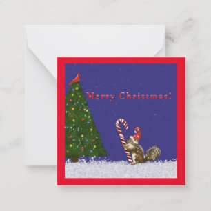 Merry Christmas! Squirrel, cardinal, tree, holiday Note Card