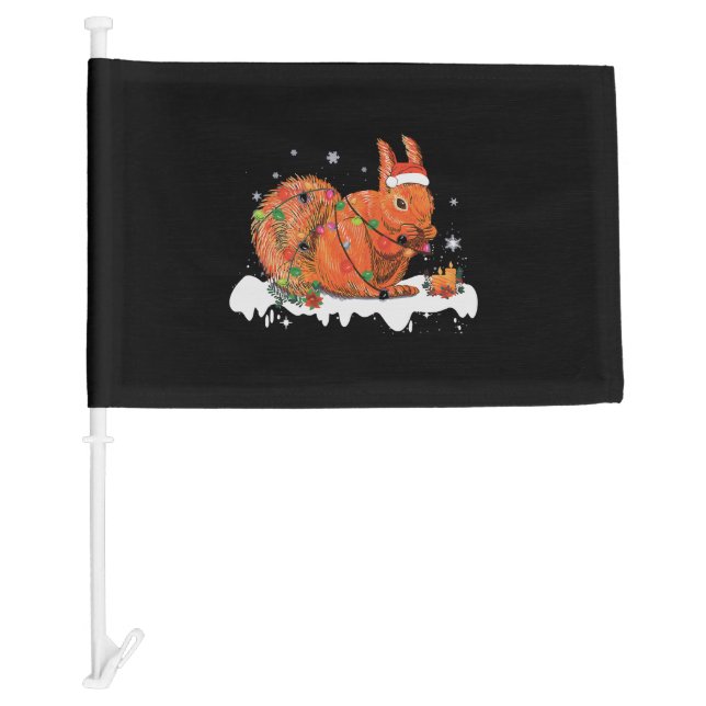 Merry Christmas Squirrel Christmas Ornament Lights Car Flag (Front)