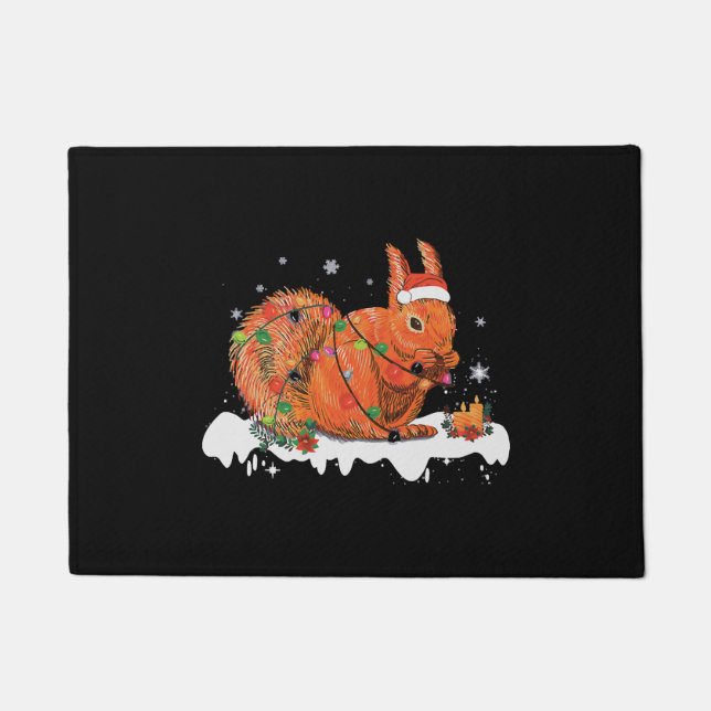 Merry Christmas Squirrel Christmas Ornament Lights Doormat (Front)