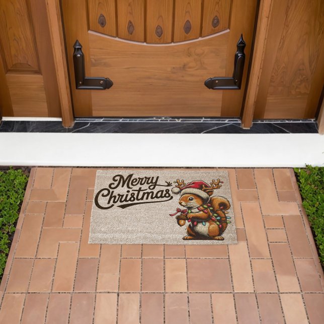 Merry Christmas Squirrel  Fiber Doormat (Insitu (Outdoor))
