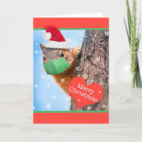 Merry Christmas Squirrel in Coronavirus Face Mask Holiday Card