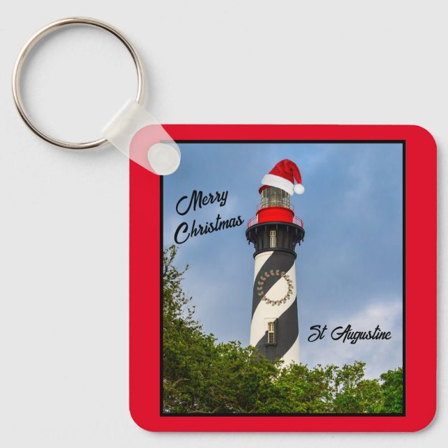 Merry Christmas St Augustine Florida Lighthouse  Keychain (Front)