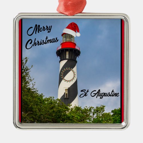 Merry Christmas St Augustine Florida Lighthouse  Metal Ornament