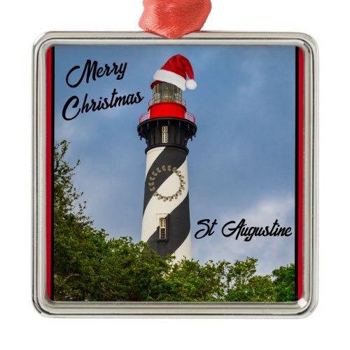 Merry Christmas St Augustine Florida Lighthouse  Metal Ornament