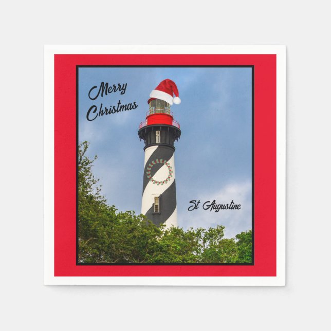 Merry Christmas St Augustine Florida Lighthouse  Napkins (Front)