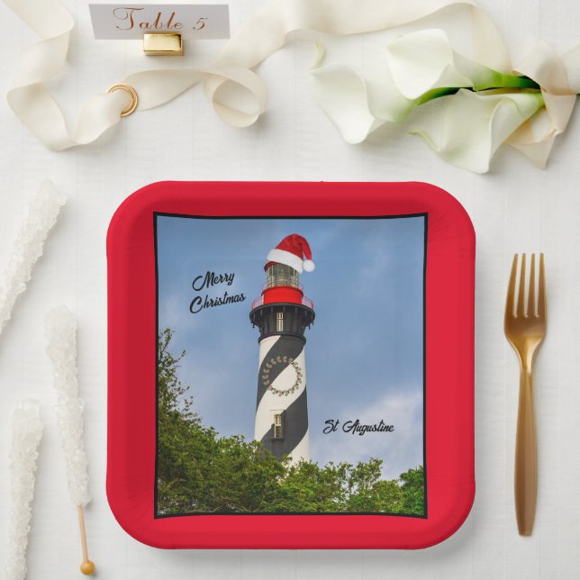 Merry Christmas St Augustine Florida Lighthouse  Paper Plates (Wedding)