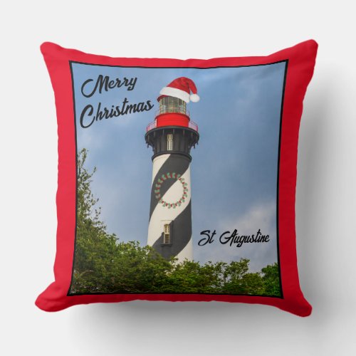 Merry Christmas St Augustine Florida Lighthouse  Throw Pillow