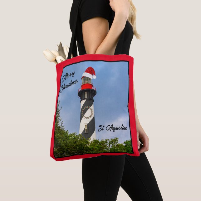 Merry Christmas St Augustine Florida Lighthouse  Tote Bag (Close Up)
