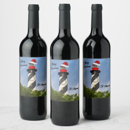 Merry Christmas St Augustine Florida Lighthouse  Wine Label