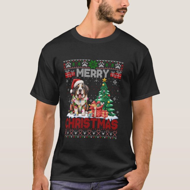 Merry Christmas St Bernard Dog Lovers Ugly Xmas Sw T-Shirt (Front)