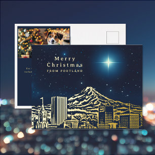Merry Christmas Star Add Photo Foil Post Card