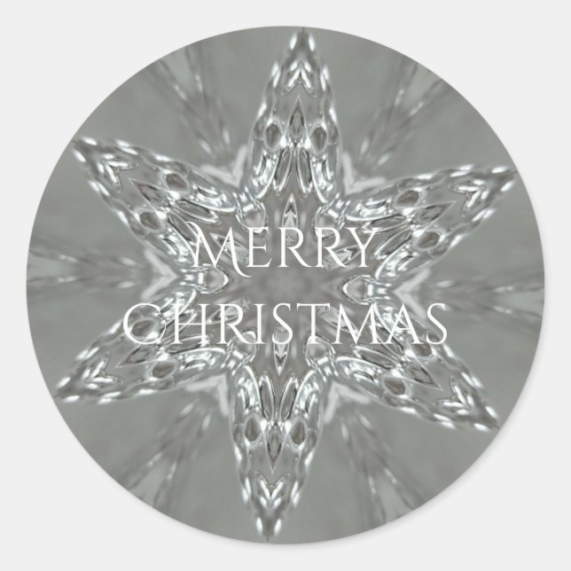 Merry Christmas Star Antique Silver Gray Classic Round Sticker (Front)