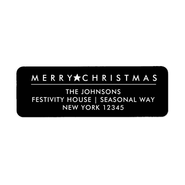 Merry Christmas Star | Black Return Address Label (Front)