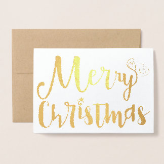 Merry Christmas Star Holiday Typography Gold Foil Card