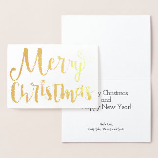 Merry Christmas Star Holiday Typography Gold Foil Card