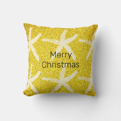 Merry Christmas Starfish Gold Yellow Glitter Cute Throw Pillow