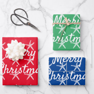Merry Christmas Starfish Nautical Custom Red Green Wrapping Paper Sheets