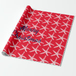 Merry Christmas Starfish Nautical Red White Blue  Wrapping Paper<br><div class="desc">Designed with starfish patterns and "Merry Christmas" message in multicolor backgrounds of red,  blue and white! You may change the colors as you like!</div>