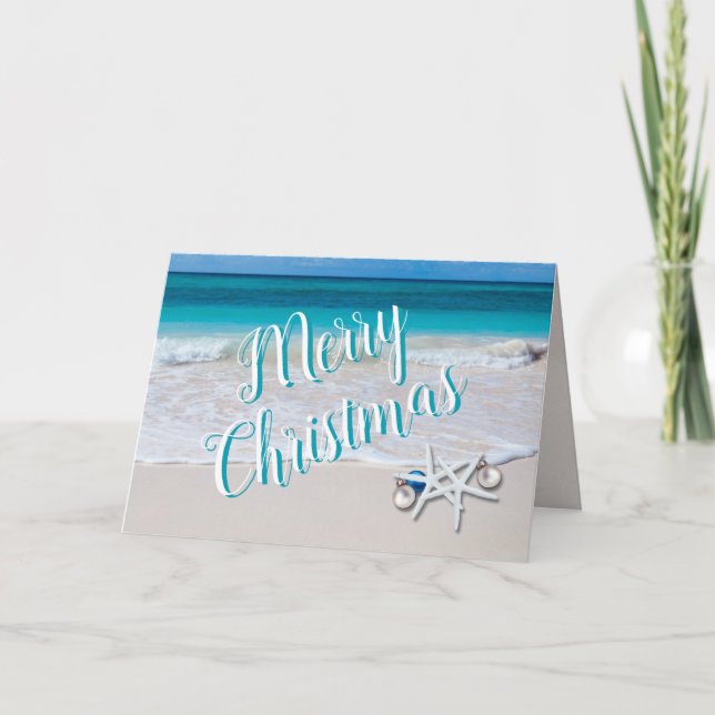 Merry Christmas Starfish on Beach Christmas Card (Front)